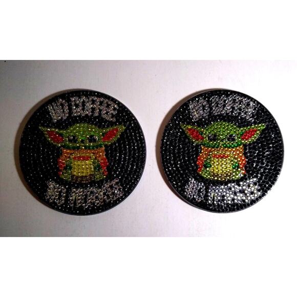 No Coffee No Workee Baby Yoda Star Wars Set Of 2 Drink Coasters Glitter Design - Picture 1 of 4